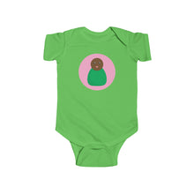 Load image into Gallery viewer, Green Peg Doll (Dark Skin Tone) Infant Fine Jersey Bodysuit
